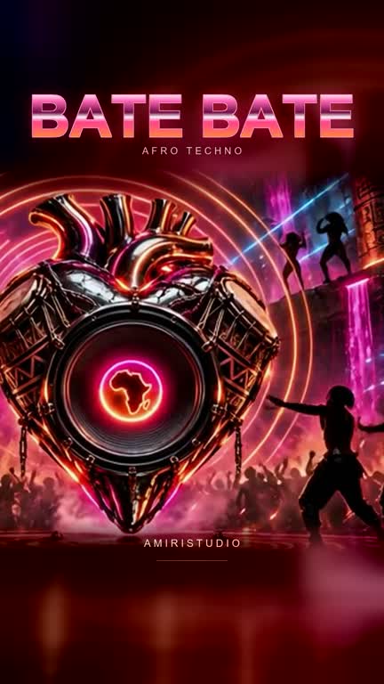 BATE BATE Afro Techno reel with a neon chrome heart speaker and dancers
